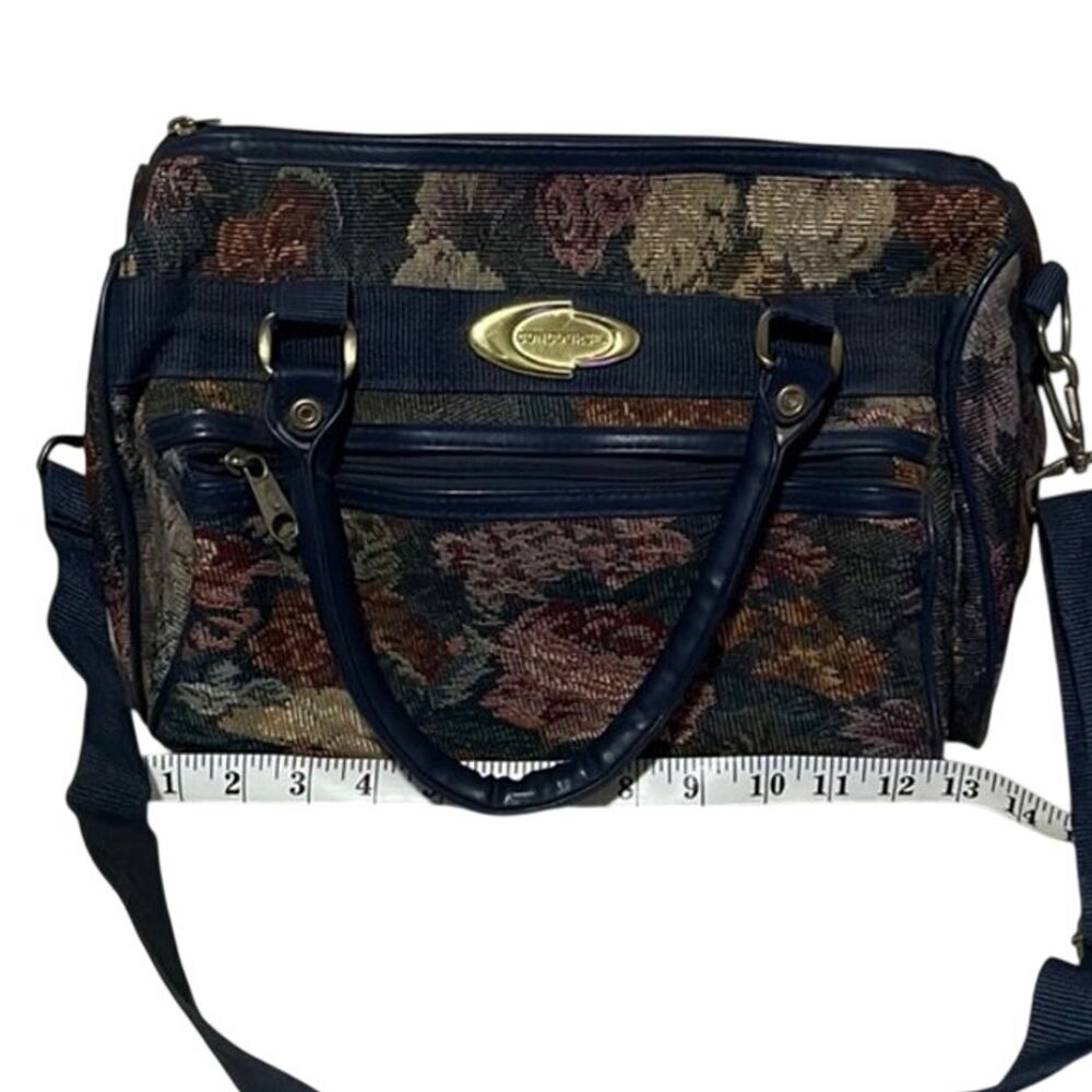 Concourse Floral Tapestry Satchel Bag Navy Blue Zip Top Shoulder Crossbody Purse